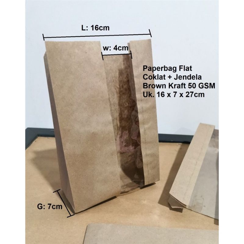 

100 PCS PAPER BAG KANTONG KERTAS 16x7x27 cm (L)+JENDELA COKLAT
