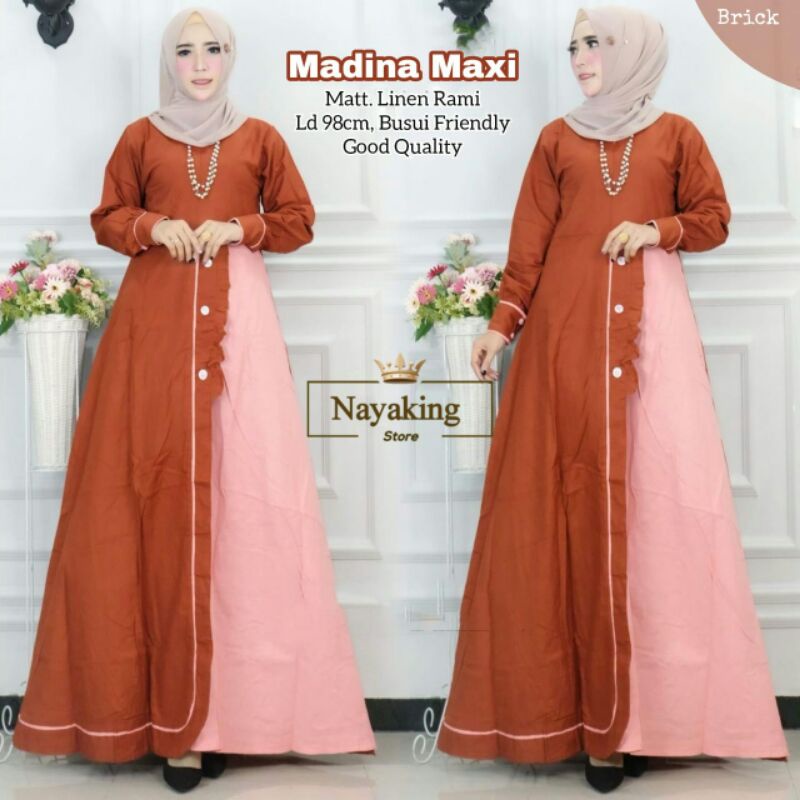 baju gamis muslimah bahan linen madina dress