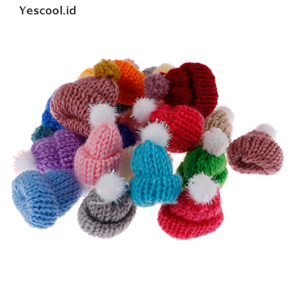 【Yescool】 10Pcs 3.5CM Mixed Woolen Yarn Mini Hat Cap Headwear Garment Doll Craft Materials .