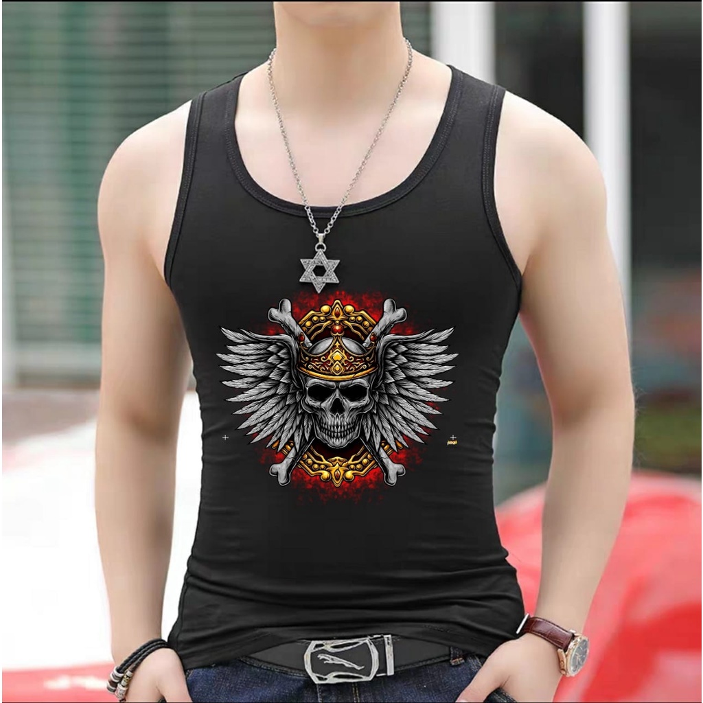 Asgard777 - SINGLET SPANDEX MOTIF CROWN SKULL / kaos cowok / kaos singlet / kaos dalem singlet cowok