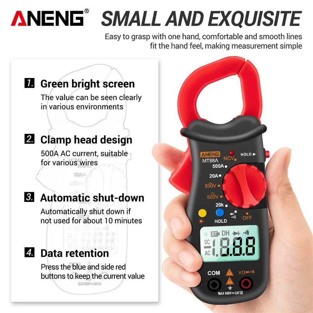 Top Digital Clamp Meter ANENG MT88A True RMS Diode NCV Ohm Tests Tester Arus Listrik