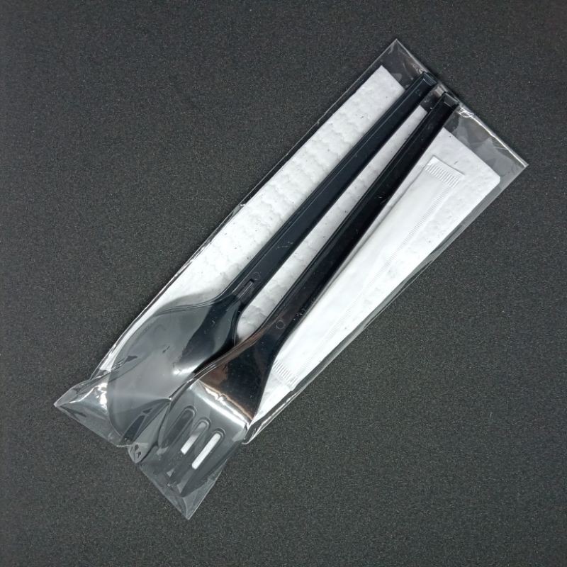 Catering Set / Paket Sendok Garpu Makan Plastik Set (Sendok Garpu Panjang Hitam PS)