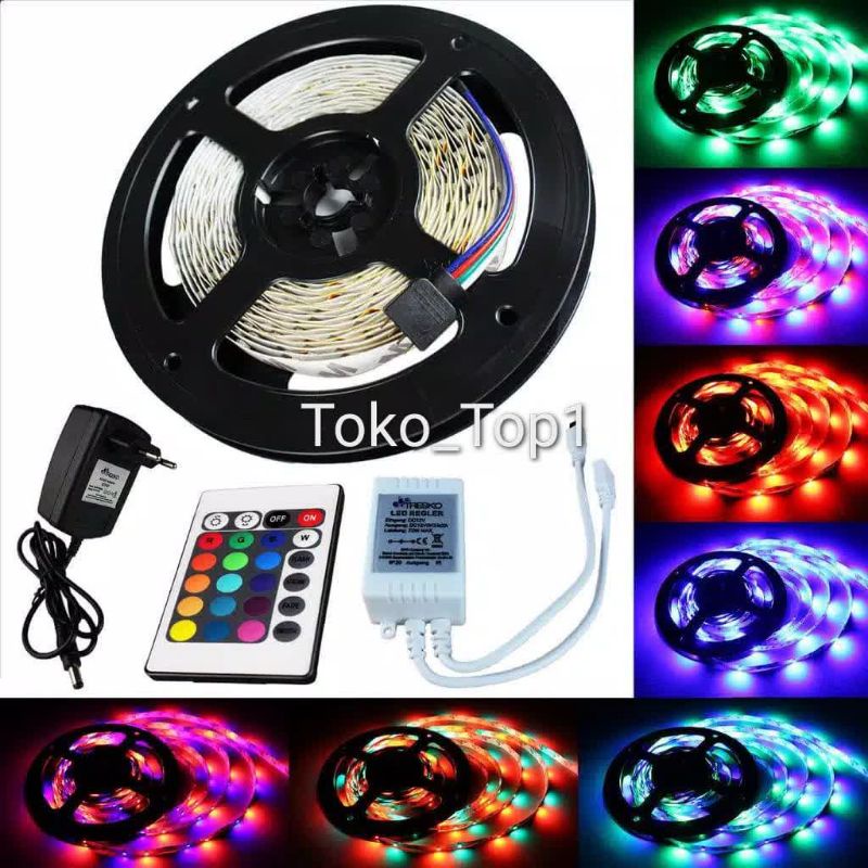 Lampu led STRIP 3528 smd 2835 IP44 ip 44 RGB+remot+ADAPTOR+modul SET