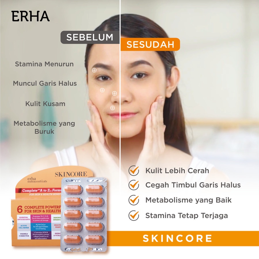 ERHA Suplemen Kulit &amp; Tubuh Skincore 30 Caps - Anti Penuaan dan Kebugaran