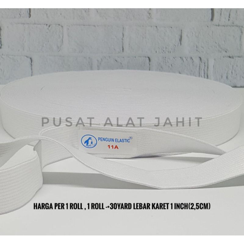 

KARET ELASTIS PUTIH 2,5CM PER ROL KARET ELASTIC PENGUIN 1 INCH (11A) PER ROLL