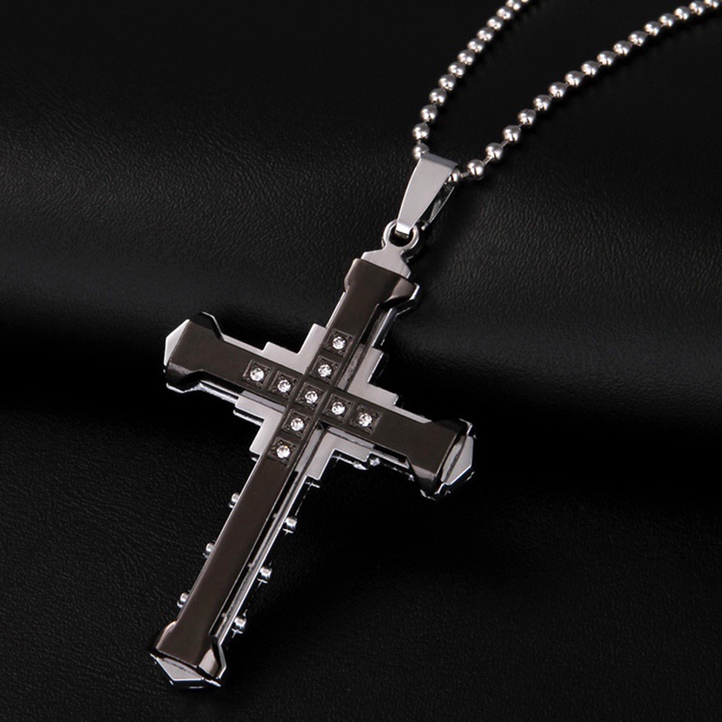 Crystal Cross Pendant Silver Gold Black Stainless Steel Zirconia Jesus Cross Pendant Necklace