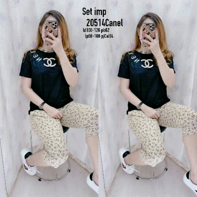 SETELAN KAOS+CELANA WANITA IMPORT PREMIUM CHANEL 20514