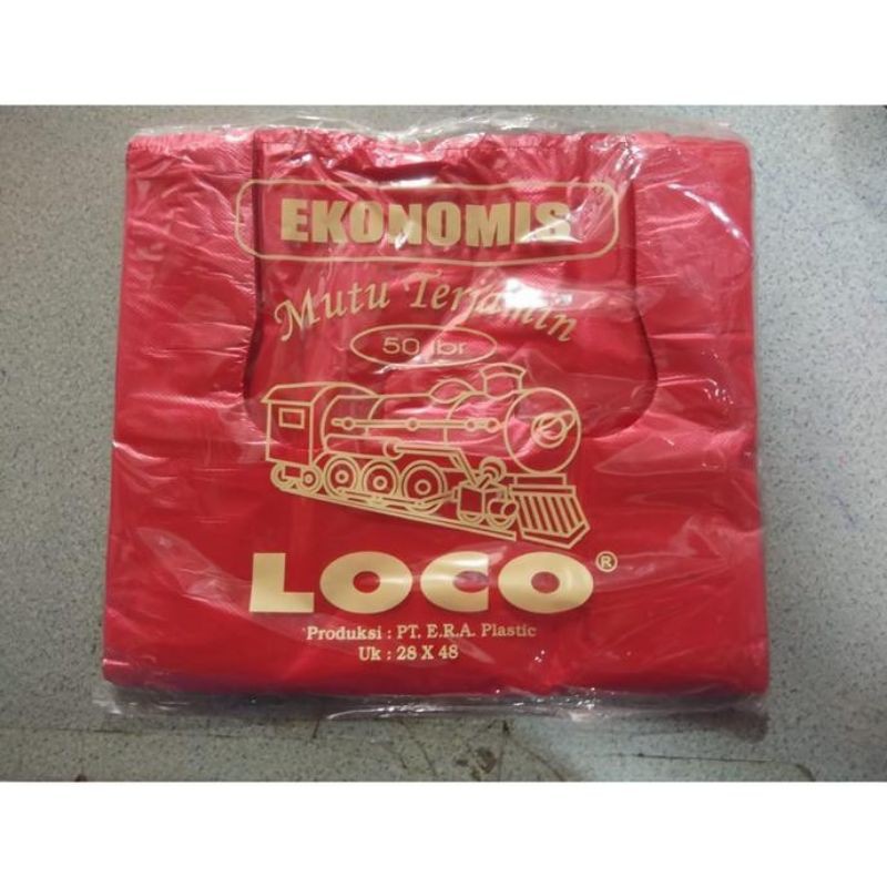 Kantong Plastik Kresek Loco Merah Ekonomis Uk 28 X 48 cm 50 Lembar