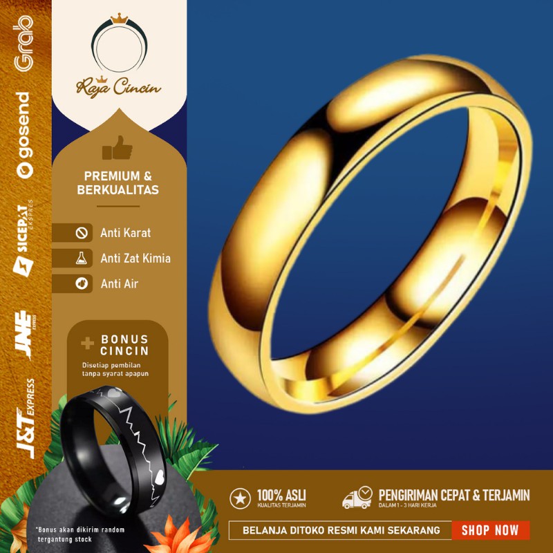 CINCIN TITANIUM WANITA PRIA PERAK EMAS KILAP