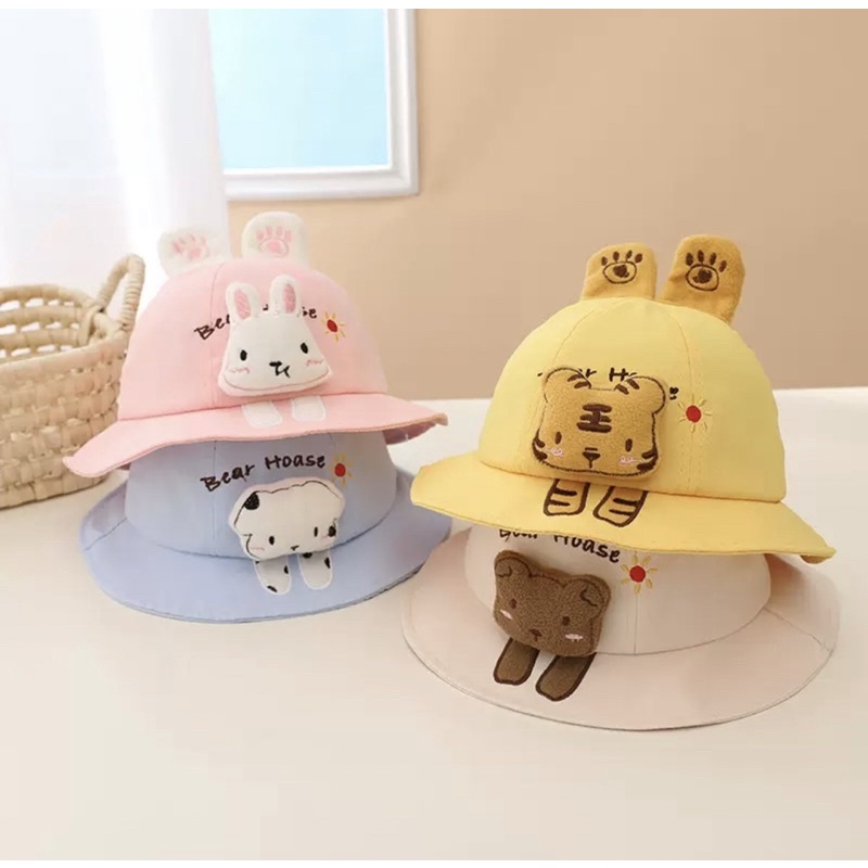 10-24 bulan Topi Bucket Anak Bayi Balita Unisex Model Boneka Bear Hoase