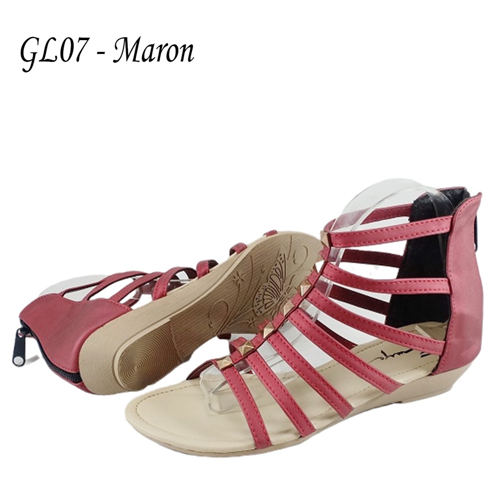 Emye GL07 Sandal Slop Gladiator Tali Wanita Pengikat Zipper Mewah Elegan Murah 2021-5