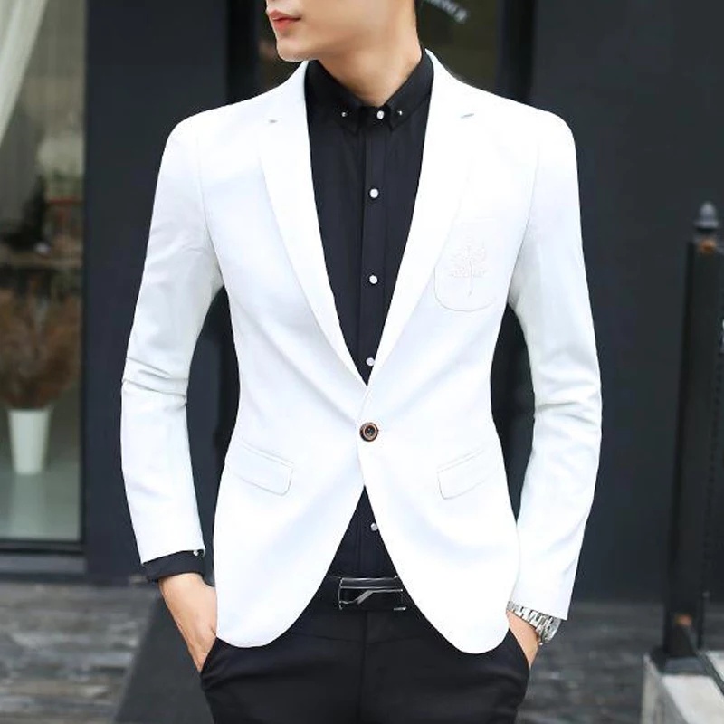 SETELAN BLAZER COWOK FORMAL KEREN 3IN1 - FULL WHITE SINGLE BUTTON SLIMFIT HIGH TWIST ORIGINAL NIKAYU