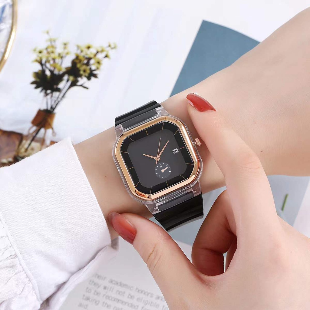 Jam Tangan Wanita Hush Puppies Analog Tali Rubber Casual Fashin Dial Kotak Korean Import