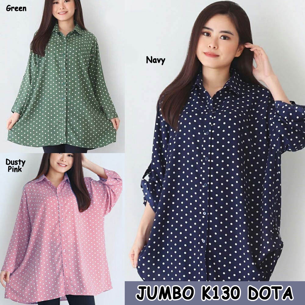 BIGCLO - (COD) LD 130cm Kemeja Wanita Corak Jumbo B130 Kemeja Salur Baju Atasan Big Size Bahan Katun