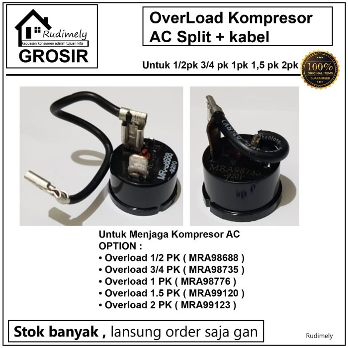 OverLoad Kompresor AC Split + kabel UNTUK 1/2PK,3/4PK,1PK,11/2PK, 2PK