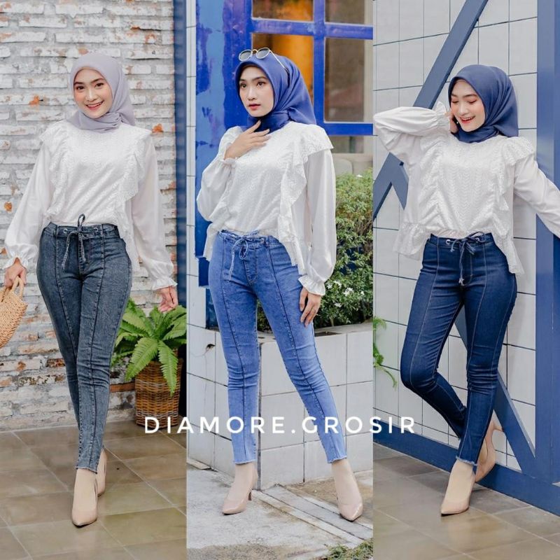 celana panjang jeans//celana jeans wanita//celana higwaist tali