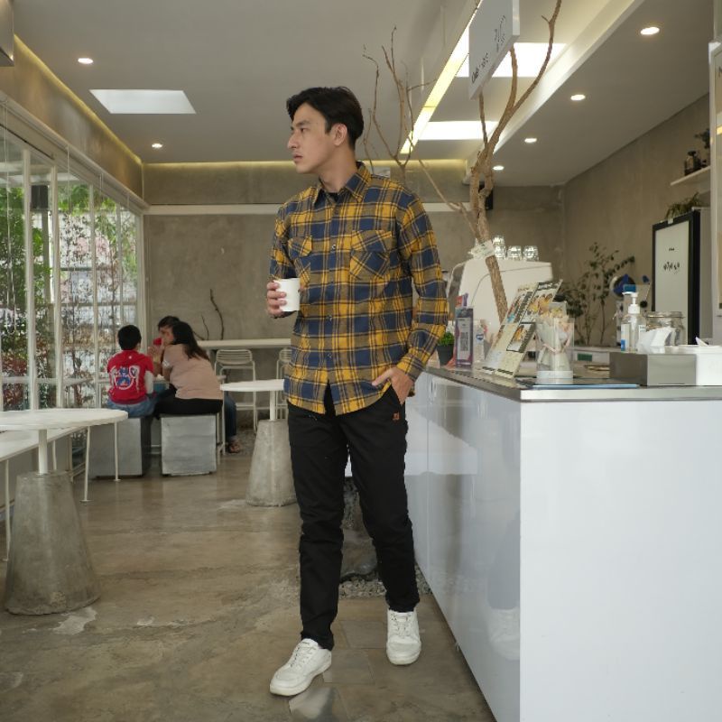 Kemeja Flannel Pria Lengan Panjang Slim fit