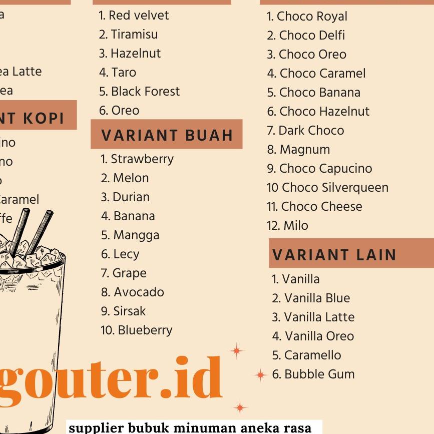 

Dapatkan Segera BUBUK MINUMAN RASA 500GR / SERBUK MINUMAN ANEKA RASA / BUBUK MINUMAN KEKINIAN / MINU
