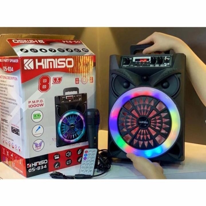 SPEAKER BLUETOOTH KIMISO 8 INCH QS-834 PLUS MIC KARAOKE+REMOTE X-BASS