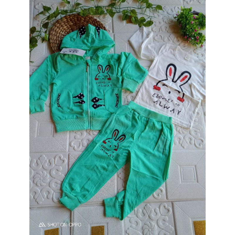 2-6T SETELAN JAKET HOODIE ANAK PEREMPUAN IMPORT 3IN1 Setelan anak import PREMIUM casual jaket+ joger