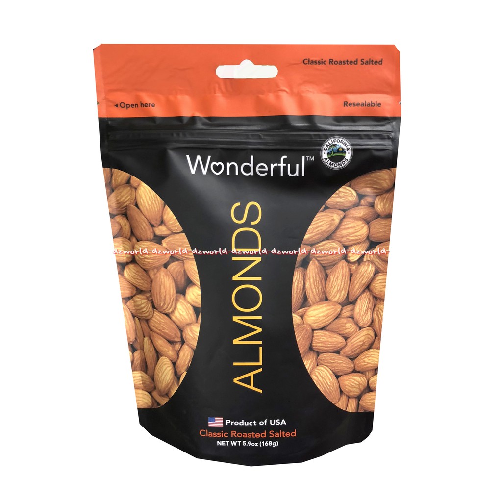 Wonderful Almond 168gr Pistachios Kacang Almon Dari USA Wonder Full Kacang Almond Panggang