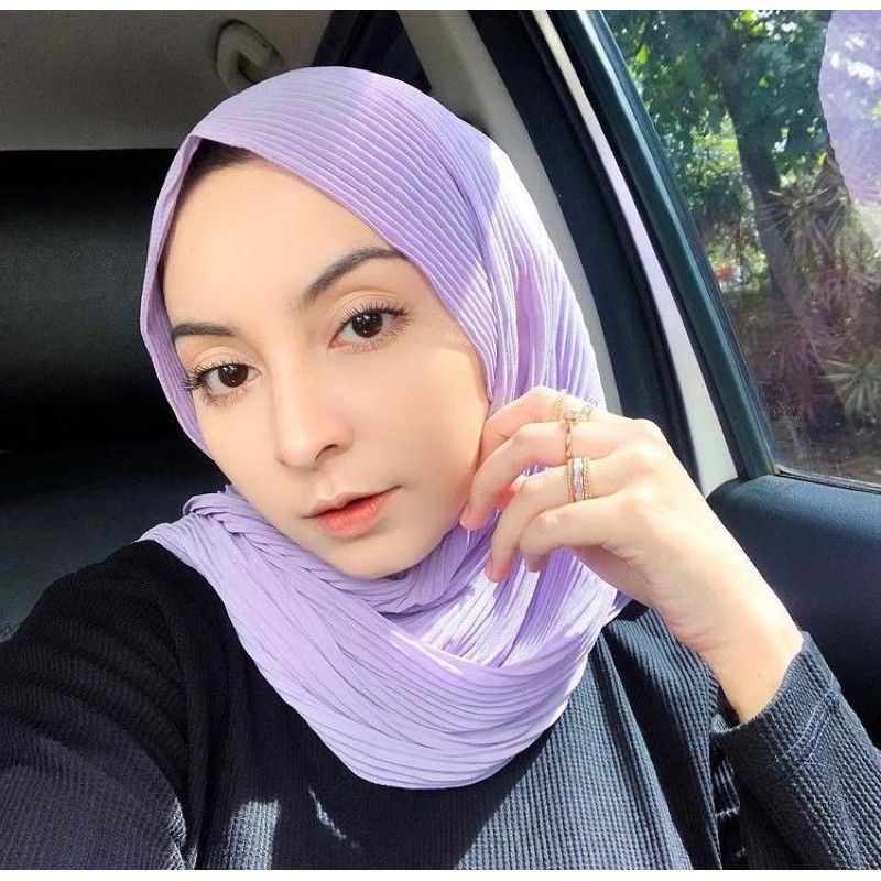 hijab pashmina plisket premium panjang 75x170 tanpa garis tengah//pashmina plisket terlaris murah-Lilac