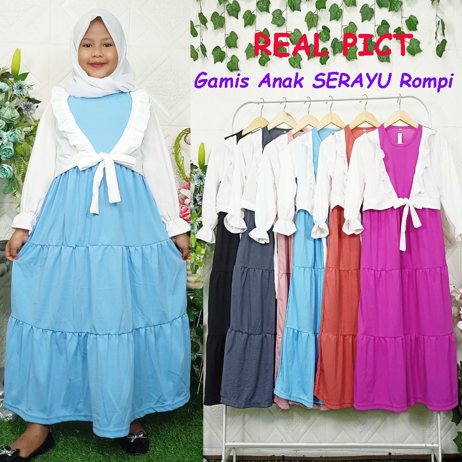 GAMIS ANAK SERAYU ROMPI PUTIH DRESS WARNA 3-12tahun GL FASHION