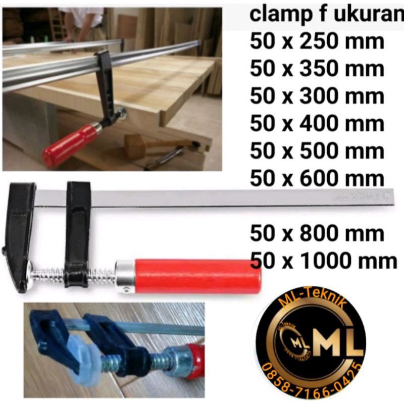 clamp f / penjepit kayu size 50 × 100 cm klemp f catok kayu penjepit kayu model f size 1 meter