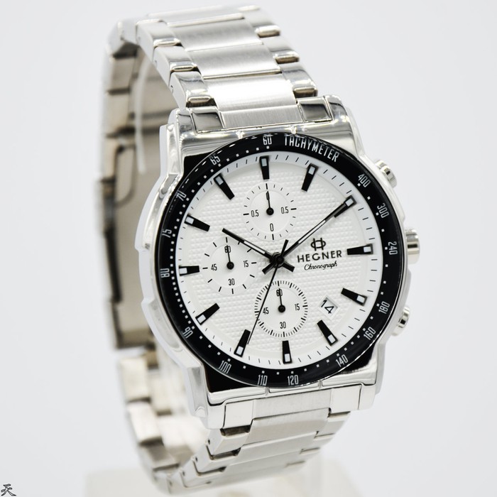 Jam Pria Hegner 408 Chronograph Silver Ring Hitam Original