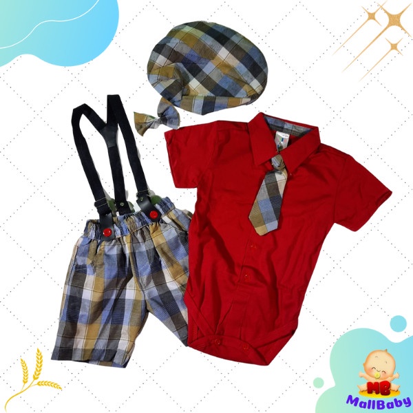 Baju Bayi Laki Laki 0 3 6 12 bulan Setelan Jumper Bayi Dasi Lucu set bayi Cowok Rompi Newborn Topi