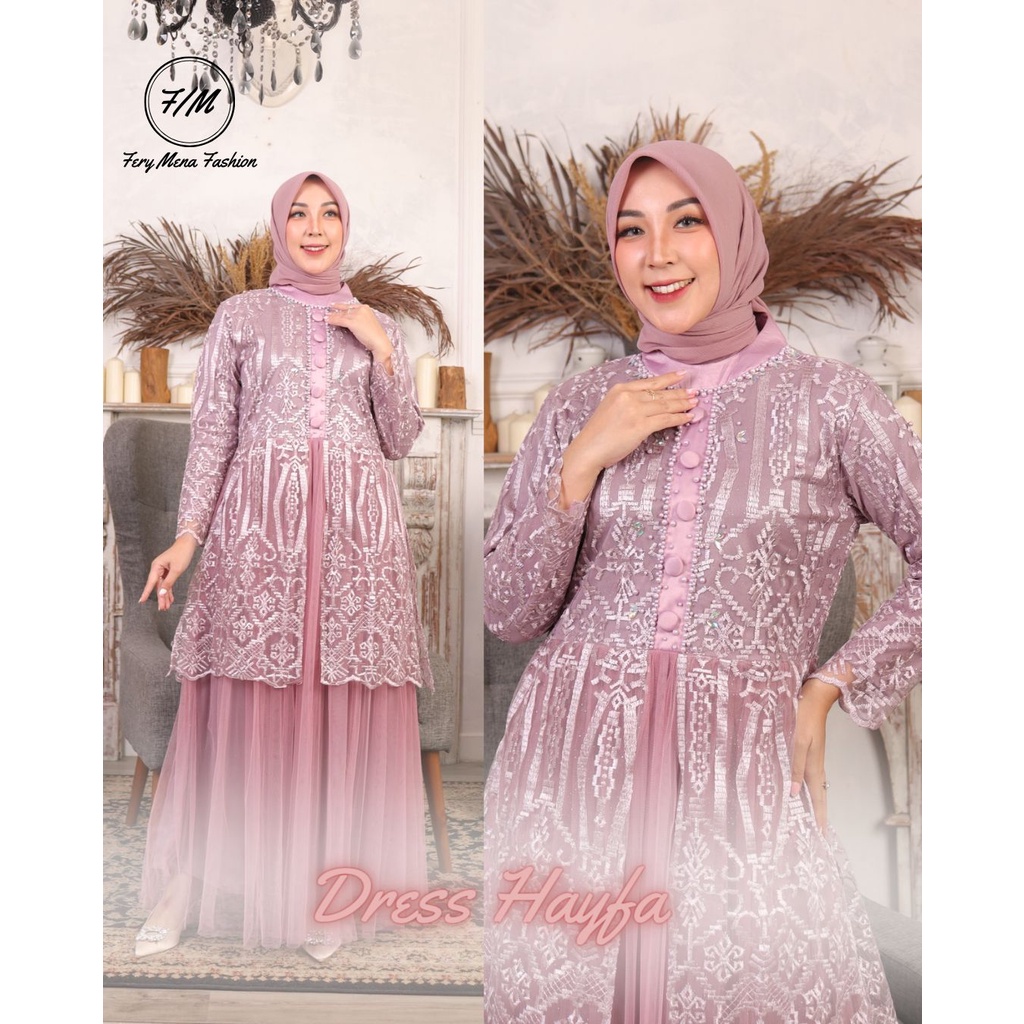 Gamis tulle hayfa//dres modern//dresss terbaru//gamis tulle pesta//fashion wanita