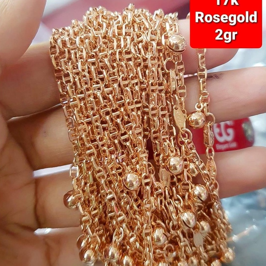 Gelang rantai tangan anak dan dewasa emas asli kadar 700 70% 16k 750 75% 17k model Diorr lonceng 2 gram filk square rosegold hermess