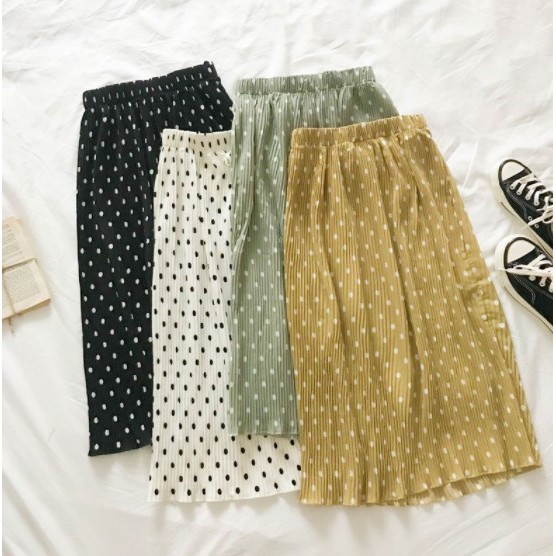 Rok Korea Plisket Summer Elastic Waist Polka Dot Print