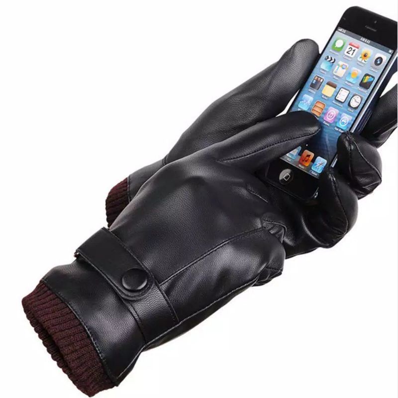 MAN WINTER THERMAL GLOVES TOUCHSCREEN PU + VELVET SARUNG TANGAN PRIA MUSIM DINGIN