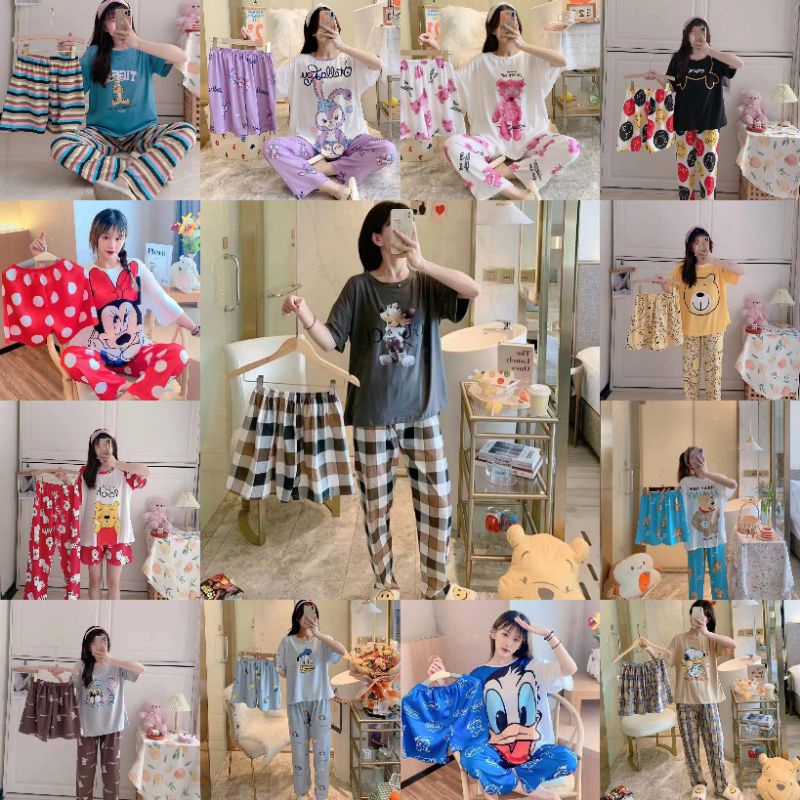 RULIF PROMO SALE!!! Piyama 3in1 baju tidur wanita import spandek comic