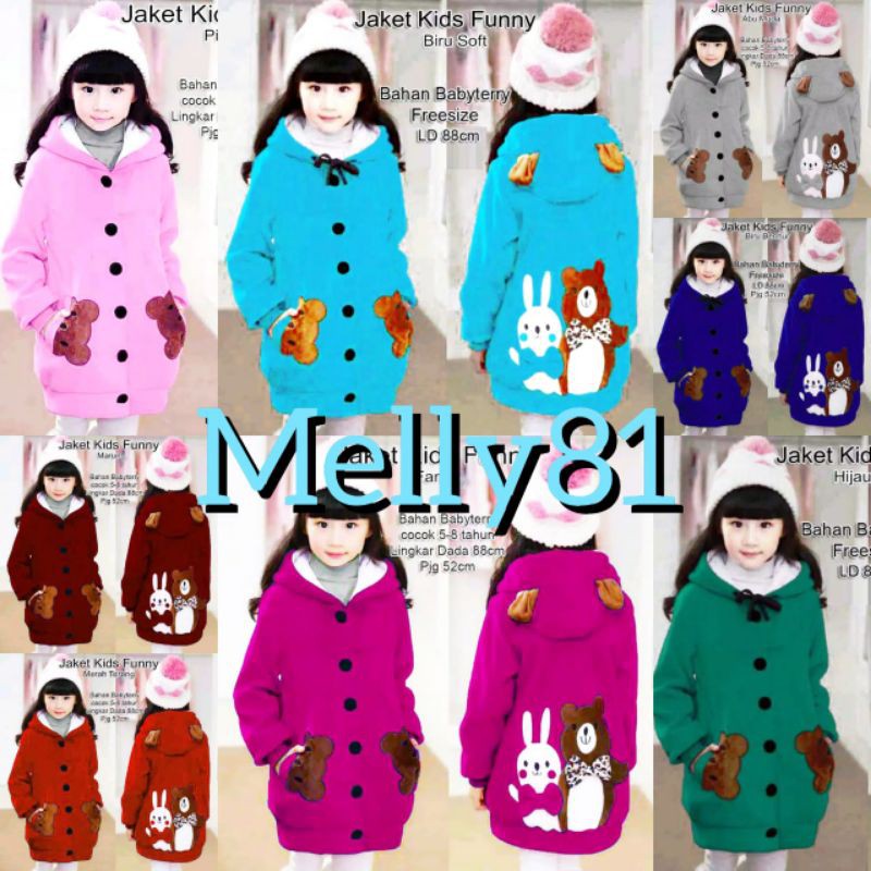 Melly81 COD Jaket Anak Cewek FUNNY Bear 5-7thn panda funy beruang couple ibu anak kid cewek kitty-6