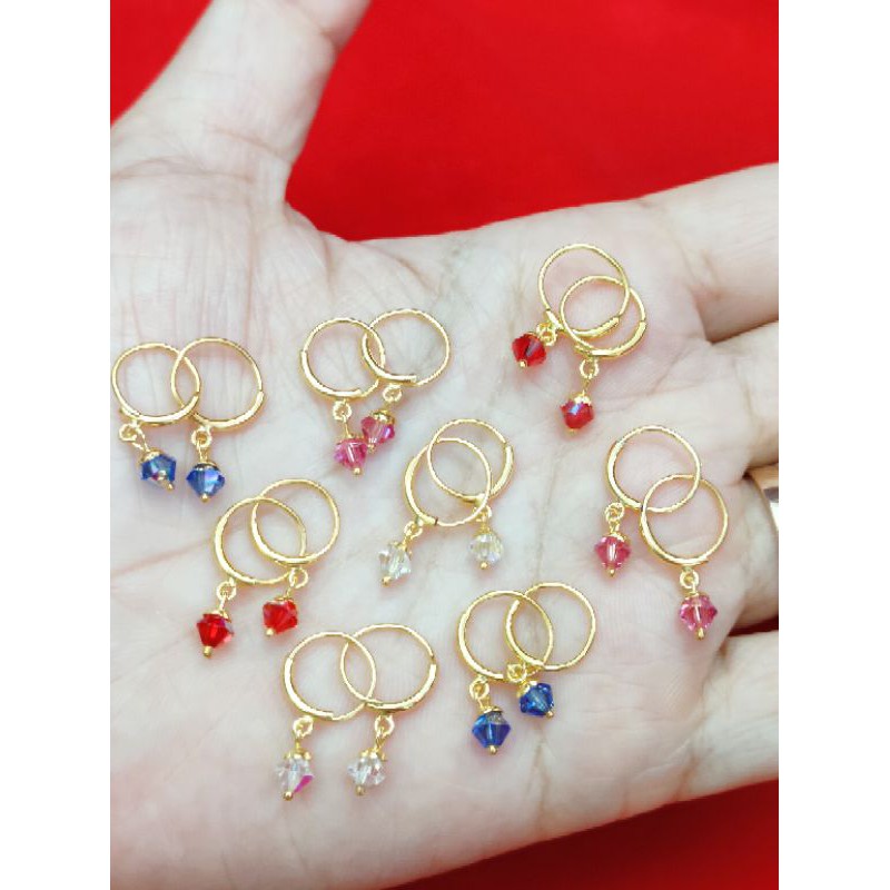 ANTING ANAK KENIP GANTUNG KRISTAL ( PERAK 925 ) LAPIS EMAS 24K