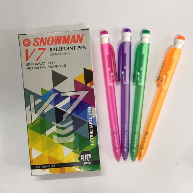 

Snowman V-7 Ballpoint Pen semi gel ink 0.7 mm Black 1 lusin
