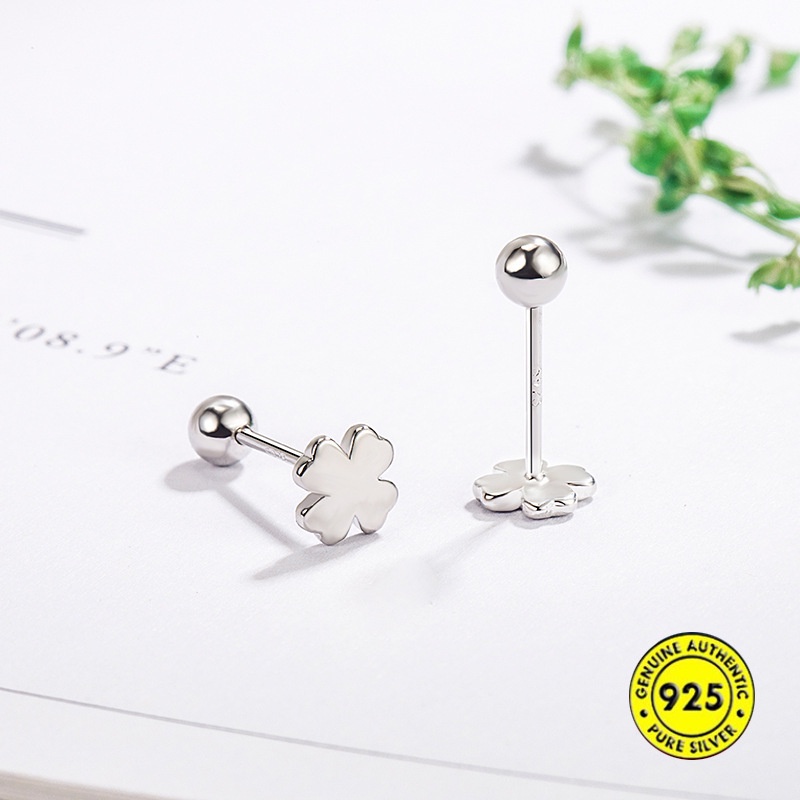 Anting Tusuk Sterling Silver 925 Desain Clover Keberuntungan Untuk Wanita