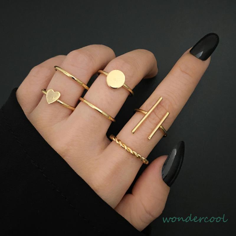 6pcs / Set Cincin Geometris Bahan Alloy Gaya Vintage -Won