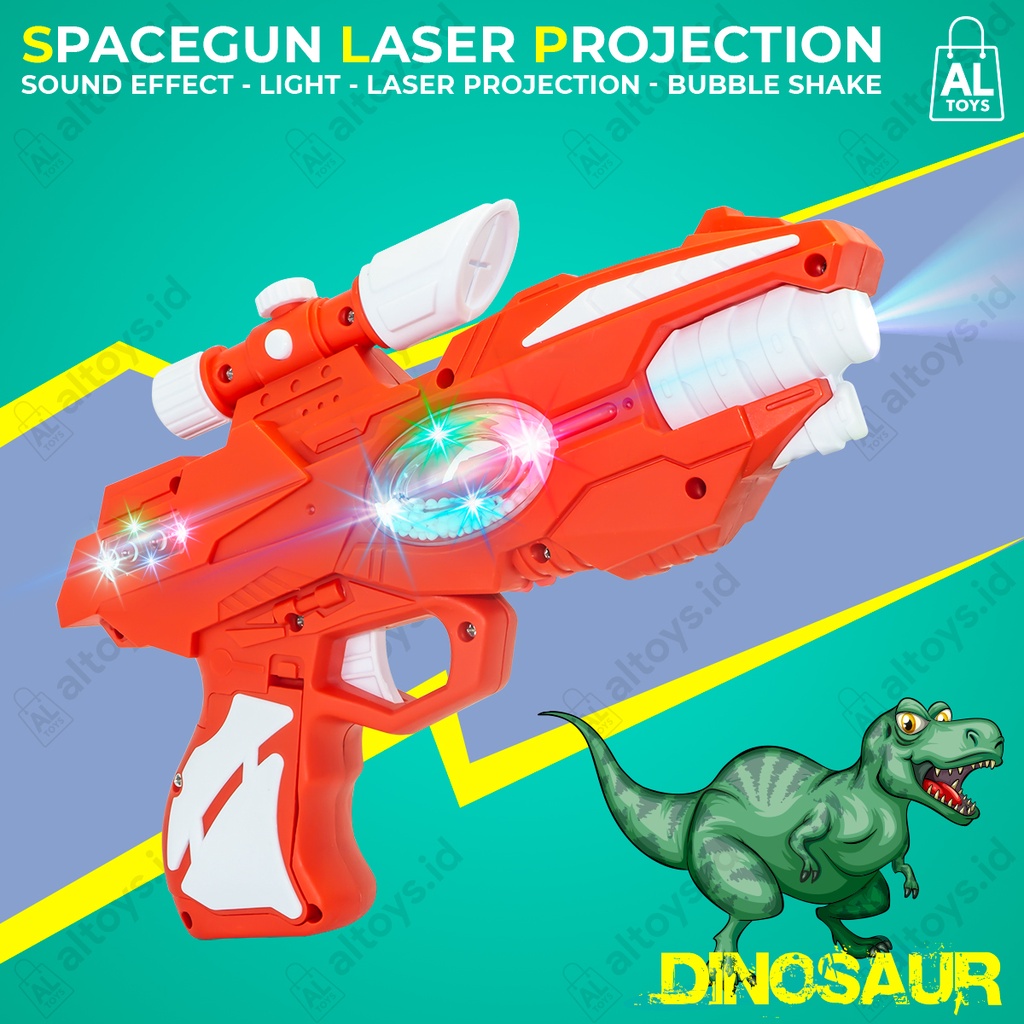 Mainan Pistol Laser Proyektor Dino Lampu dan Sound Effect Space Guns
