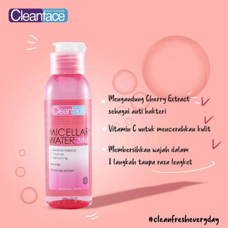 CLEAN FACE Micellar Water 100 ml 250 ml (BPOM) Micellar Water by Purbasari (VH)