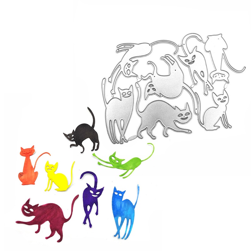 Stensil Cutting Dies Bahan Carbon Steel Desain Kucing Halloween Untuk Scrapbook Album Foto Kartu Kertas