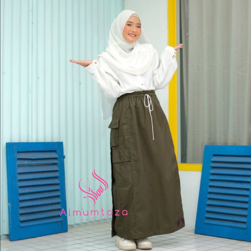 Rok celana drill| rok celana katun drill | rok celana outdoor | rok celana saku cargo- Almumtaza Muslimah