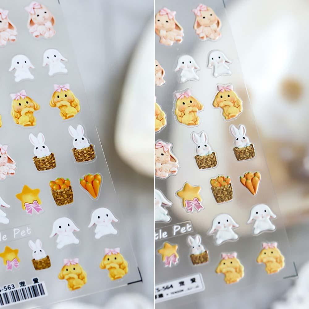 AUGUSTINA Agustina 5D Stiker Kuku Ukiran Lucu Kartun Hewan Kelinci Kecil DIY Nail Art Desgin