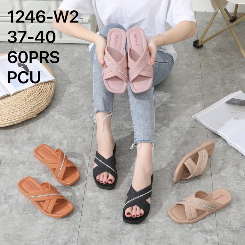 Sandal Slop Jelly Balance 1246 2315 Sandal Silang X Motif Garis Terbaru