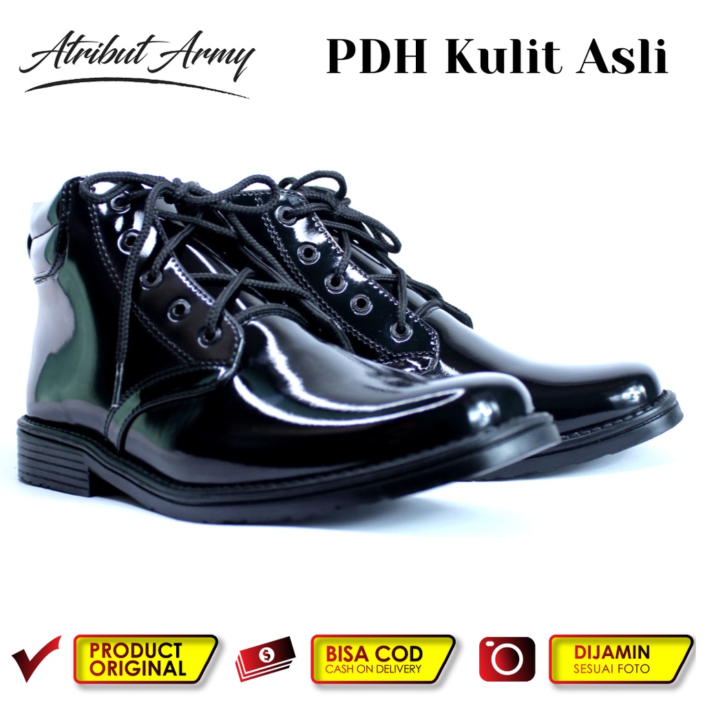 Sepatu PDH 04 Polri Polisi Kulit Asli Sepatu Kerja Dinas Kulit Hitam Kilap Tali Resliting Pria Satpam Security Guru Kantoran Oxford