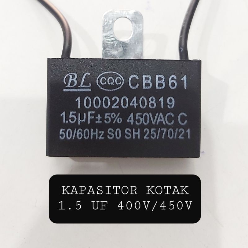 KAPASITOR KOTAK 1.5 UF 400V/450V KIPAS ANGIN MESIN POMPA AIR