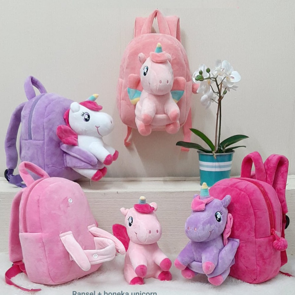 Tas Ransel Unicorn Boneka Bisa Lepas/Ransel anak paud/Kado Tas anak/Tas Unicorn