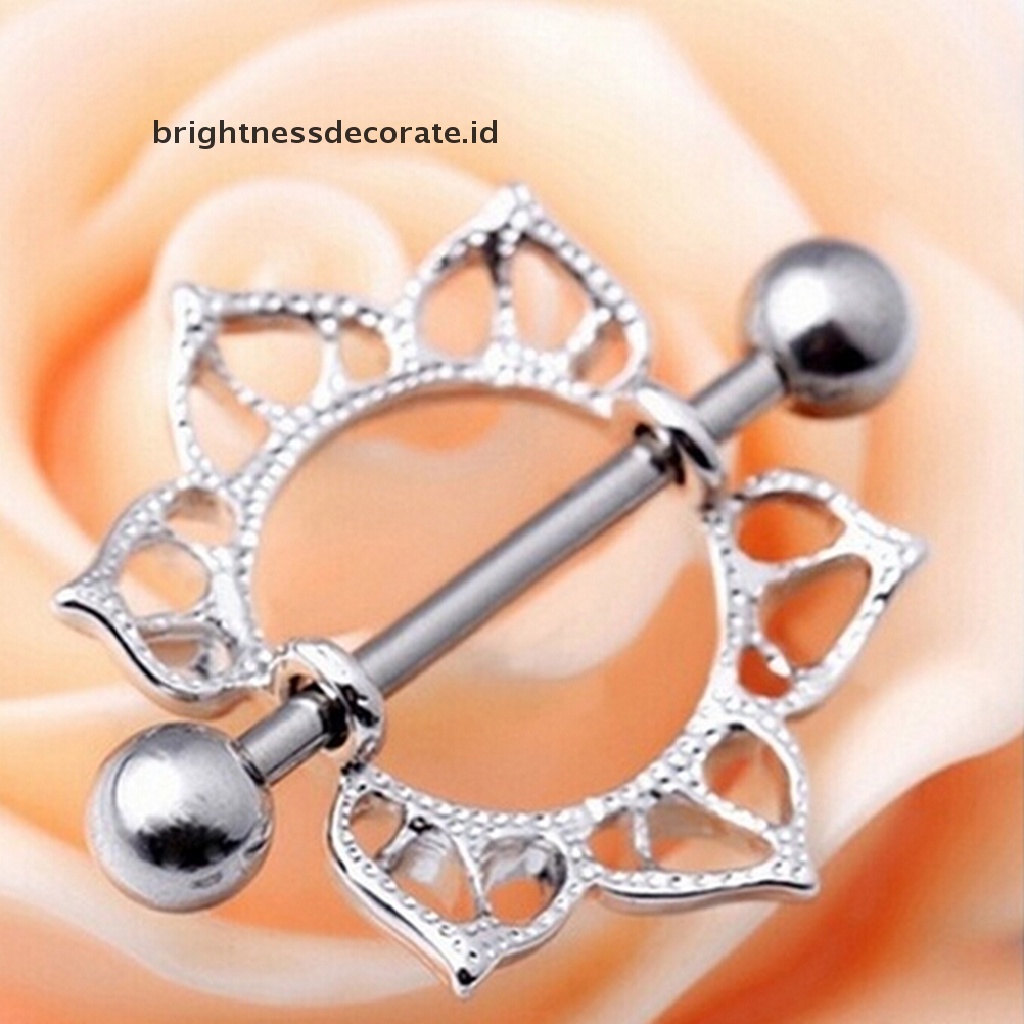 1 / 2pcs Cincin Tindik Puting Desain Bunga Foxy Bahan Baja Untuk Tubuh